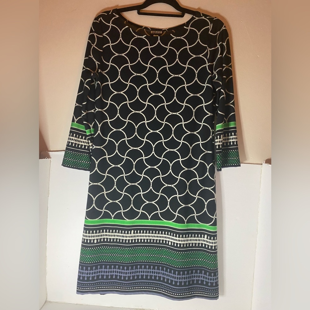 HAANI woman’s dress size medium, black, white and green print slip on